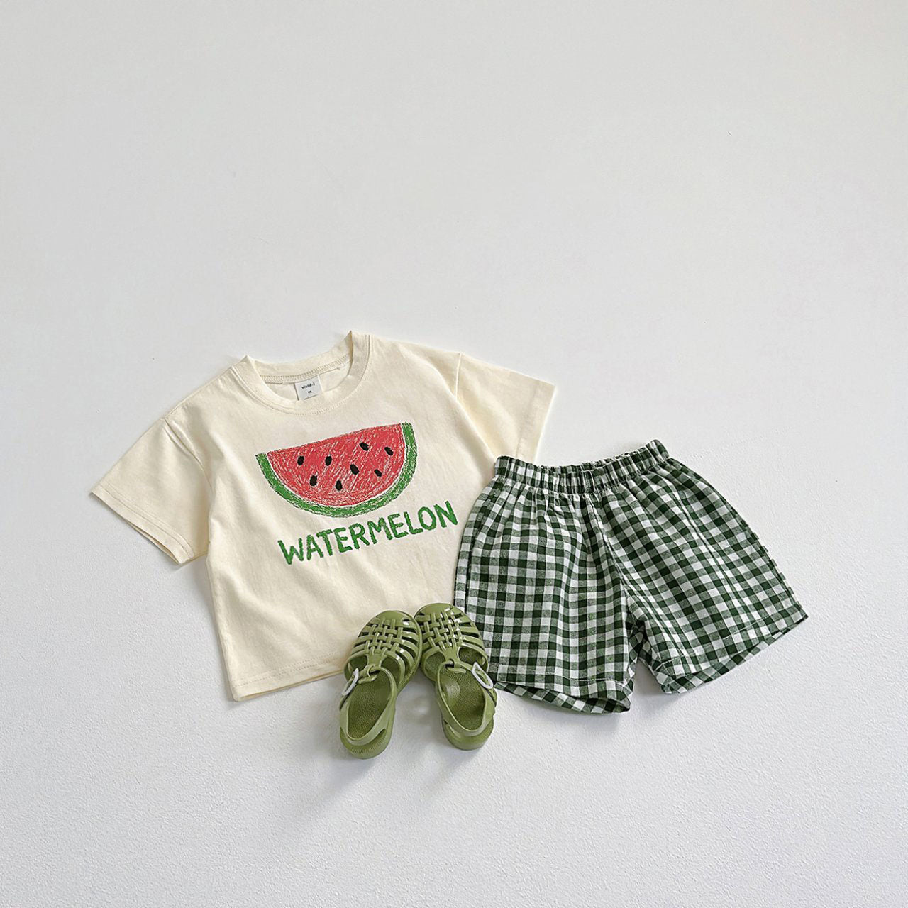 Toddler SS25 Fruit Print Short Sleeve Top and Gingham Shorts Set (1-6y) - 4 Colors - AT NOON STORE