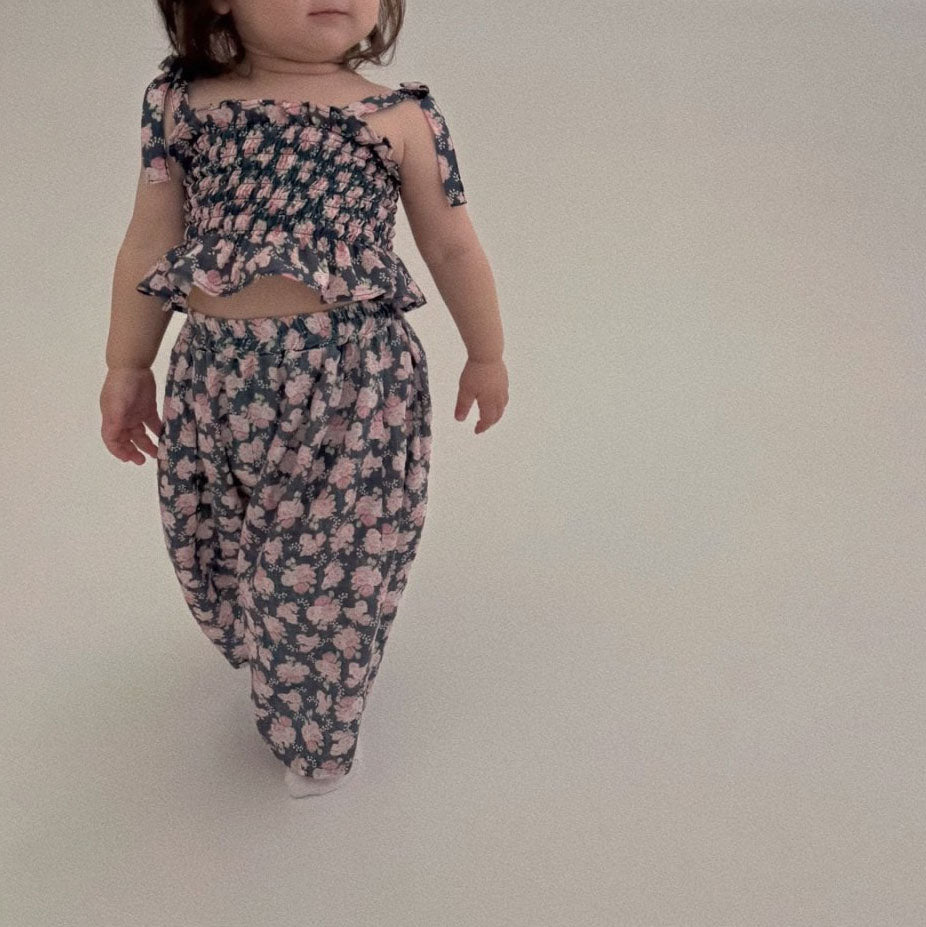 Baby Toddler Bella SS25 Floral Tie Shoulder Smocked Top and Wide Pants Set (6m-3y) - 2 Colors - AT NOON STORE