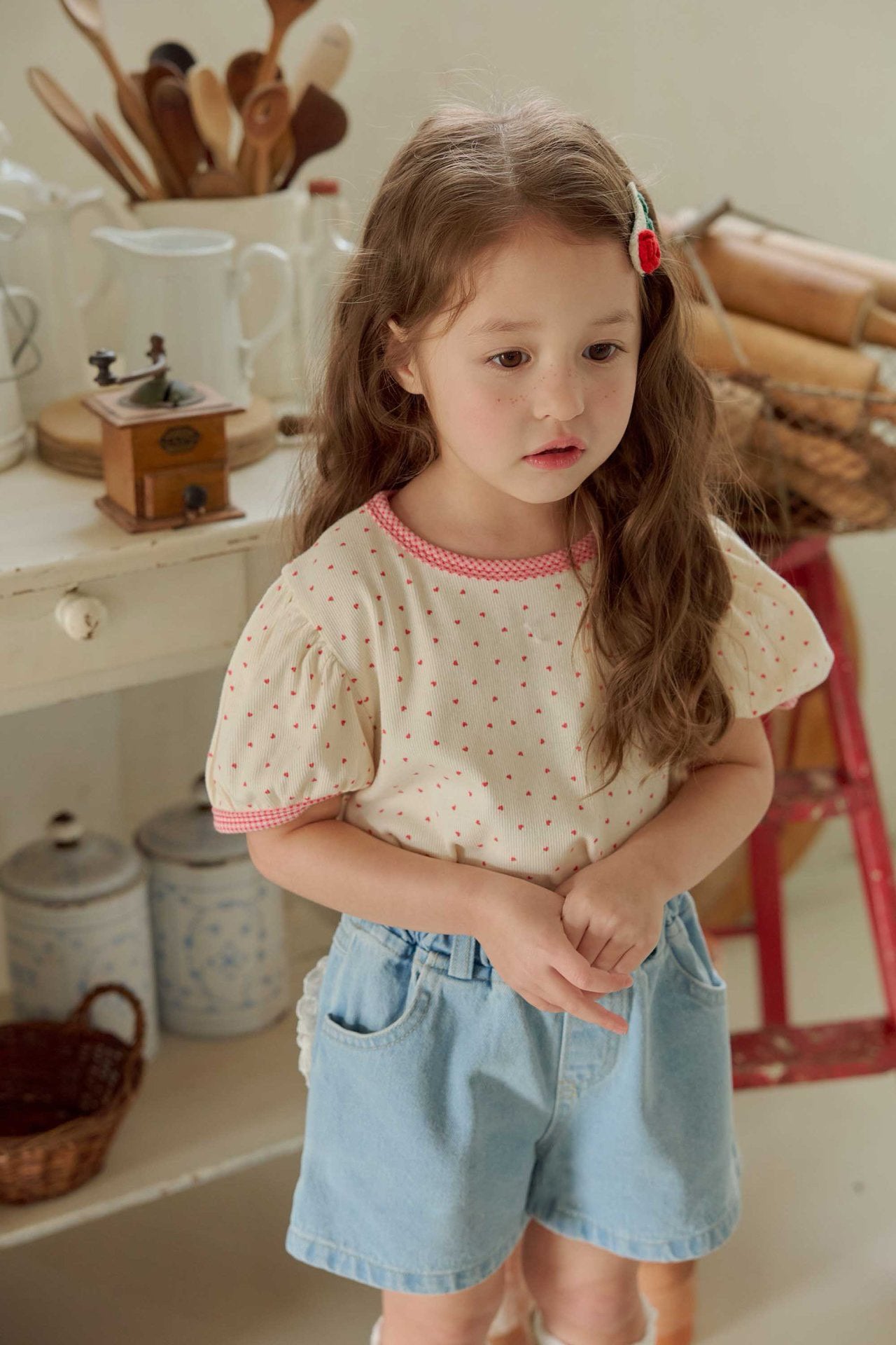 Toddler SS26 Heart All-Over Puff Sleeve Top (1-6y) - Ivory - AT NOON STORE
