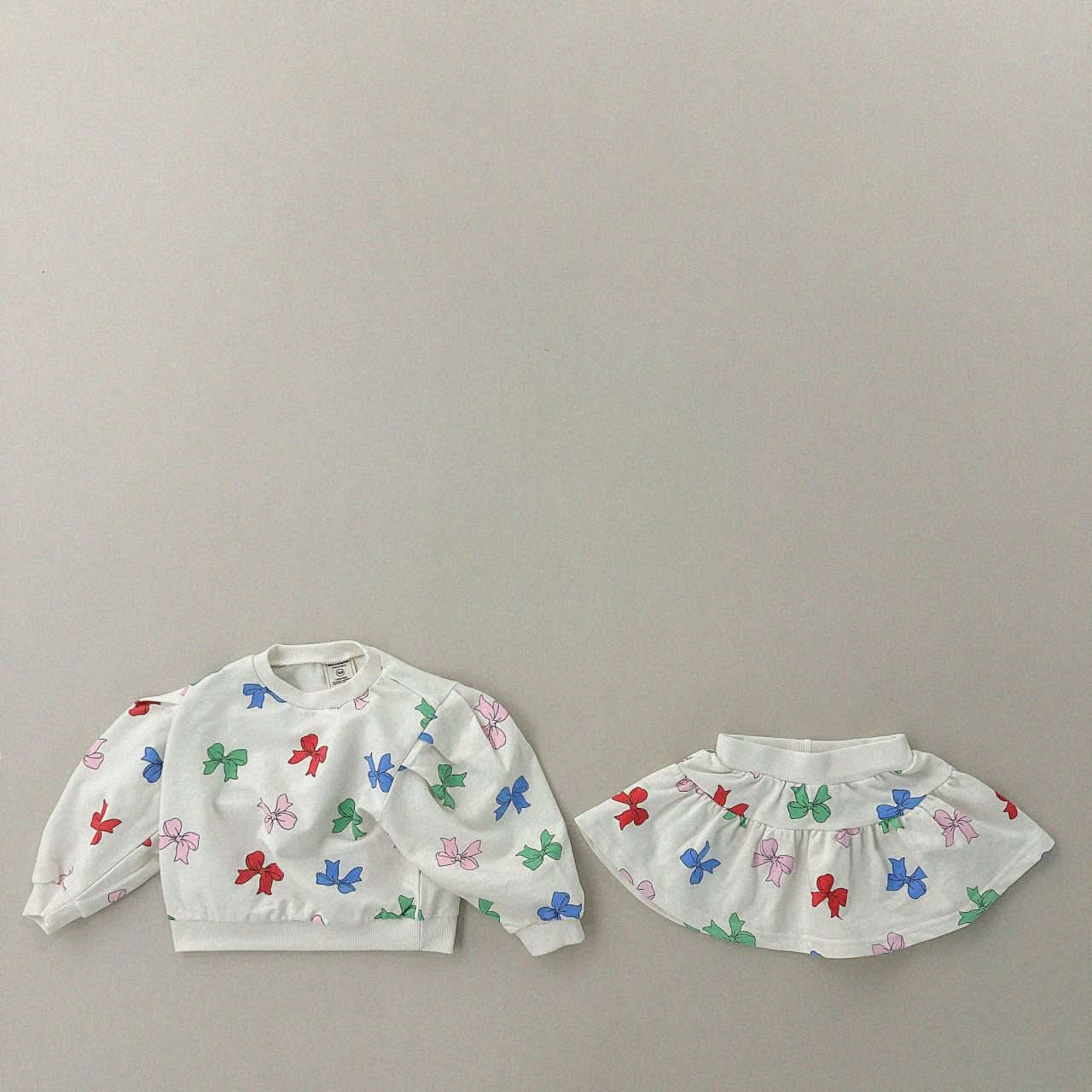 Girls Bow Print Sweatshirt & Skirt Set (1-6y) - 2 Colors - AT NOON STORE
