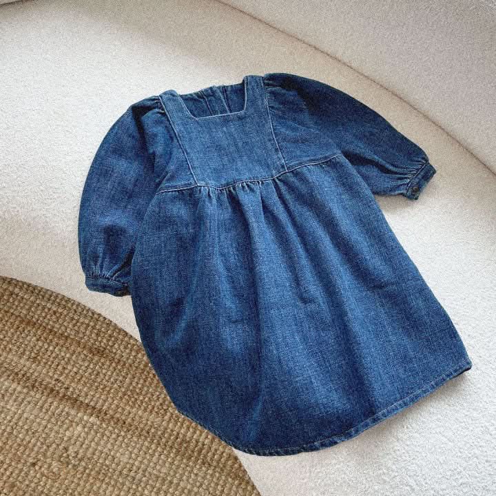Toddler Square Neckline Denim Dress (3-8y) - Blue - AT NOON STORE