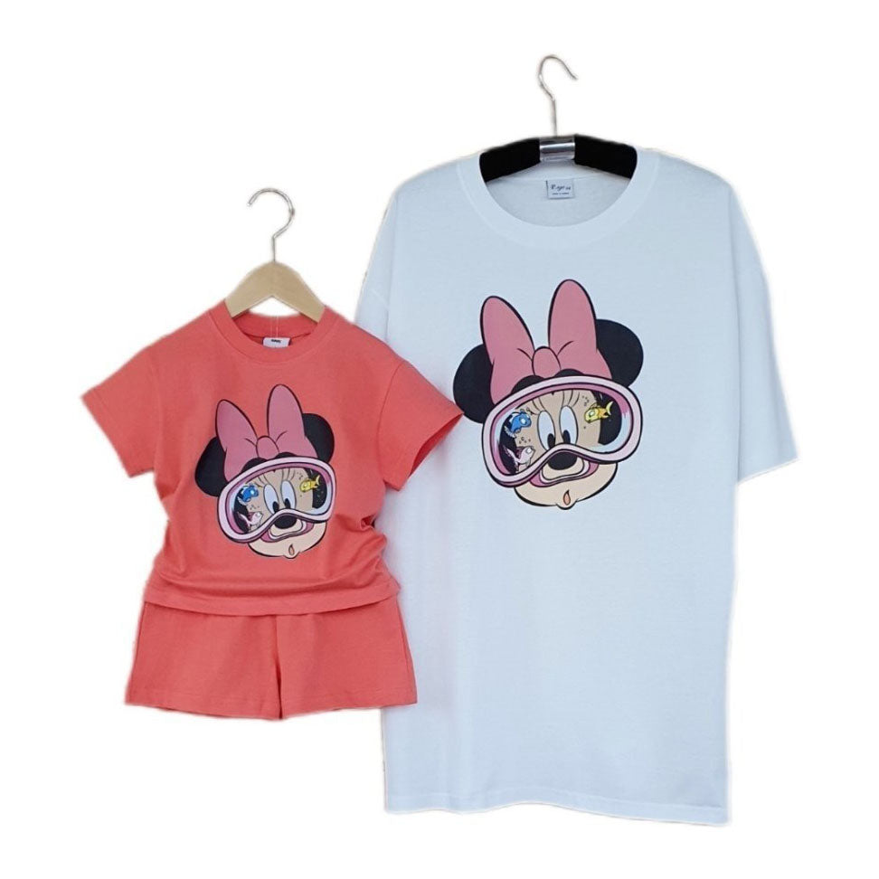 Mom Disney Minnie Print Cotton Short Sleeve Top - Ivory - AT NOON STORE