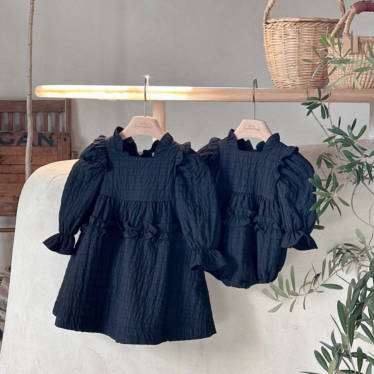 Toddler Monbebe S25 Ruffle Detail Quilted Dress (1-8y) - Black - AT NOON STORE