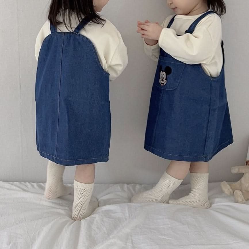 Toddler S25 Disney Mickey Face Embroidery Pocket Denim Skirtall (1-6y) - Denim - AT NOON STORE