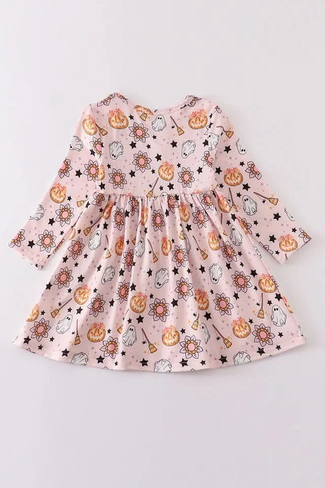 Pink Pumpkin Graphic Dress (1-6y) - Pink - AT NOON STORE