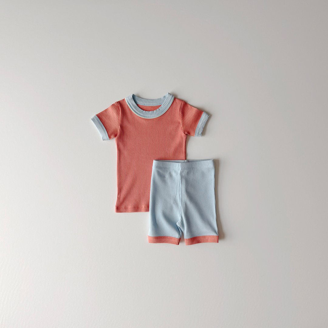 Kids Color Block Ribbed Short Sleeve Top and Shorts Set (1-6y)- 3 Colors - AT NOON STORE