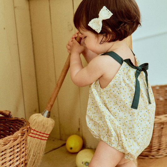 Baby Milk SS25 Floral Tie Back Halter Bubble Romper (3-18m) - Yellow - AT NOON STORE