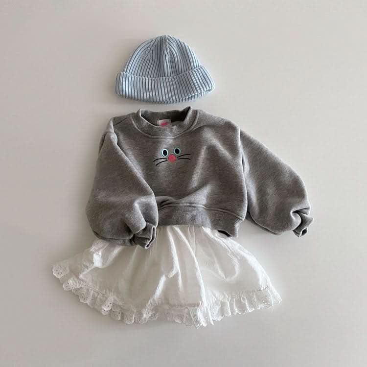 Toddler Cat Face Embroidery Cropped Sweatshirt (1-6y) - 3 Colors - AT NOON STORE