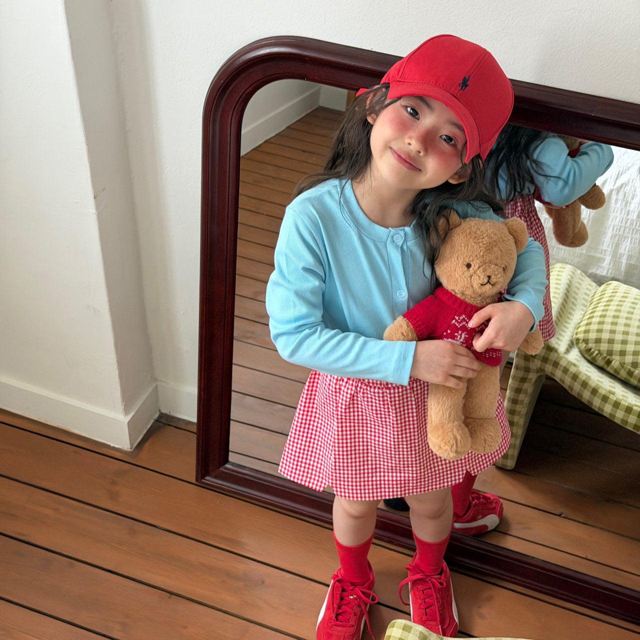 Toddler SP26 Gingham Front Slit Skort (2-8y) - Red - AT NOON STORE