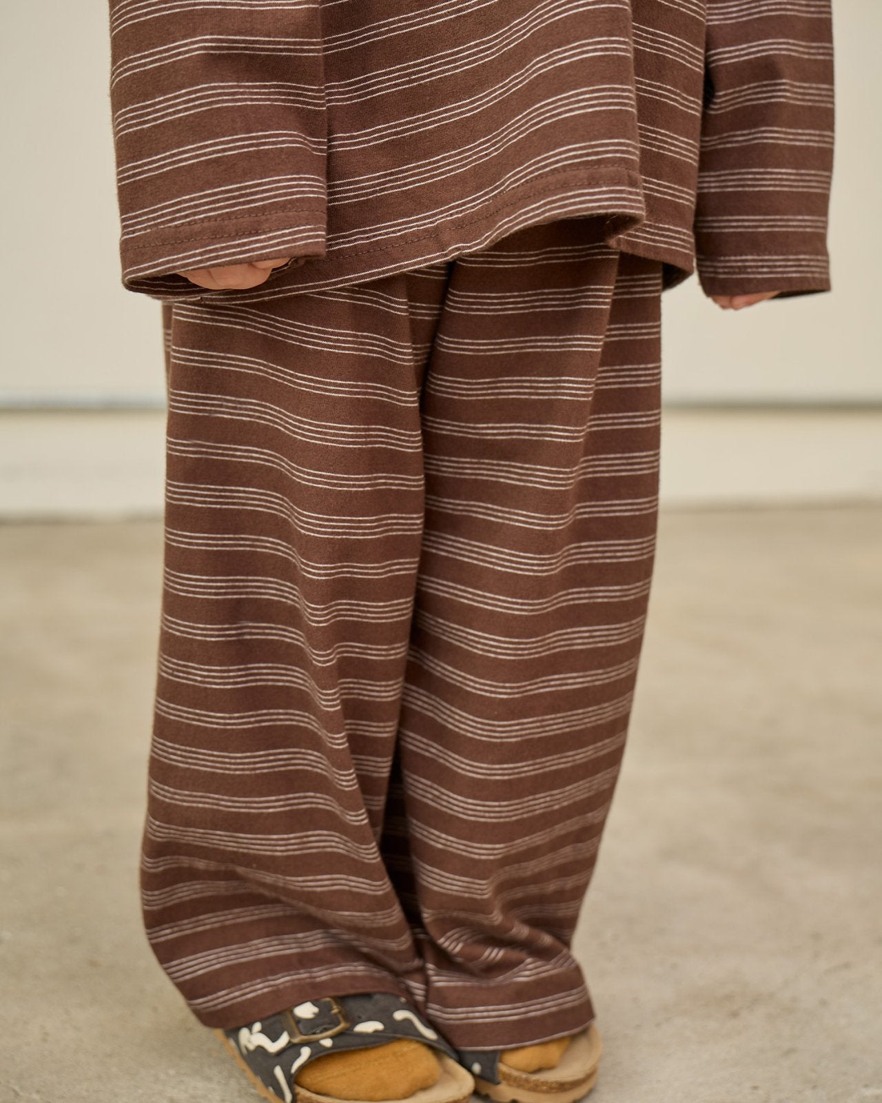 Toddler F25 Stripe Long Sleeve Top and Wide Pants Set (2-8y) - Brown - AT NOON STORE