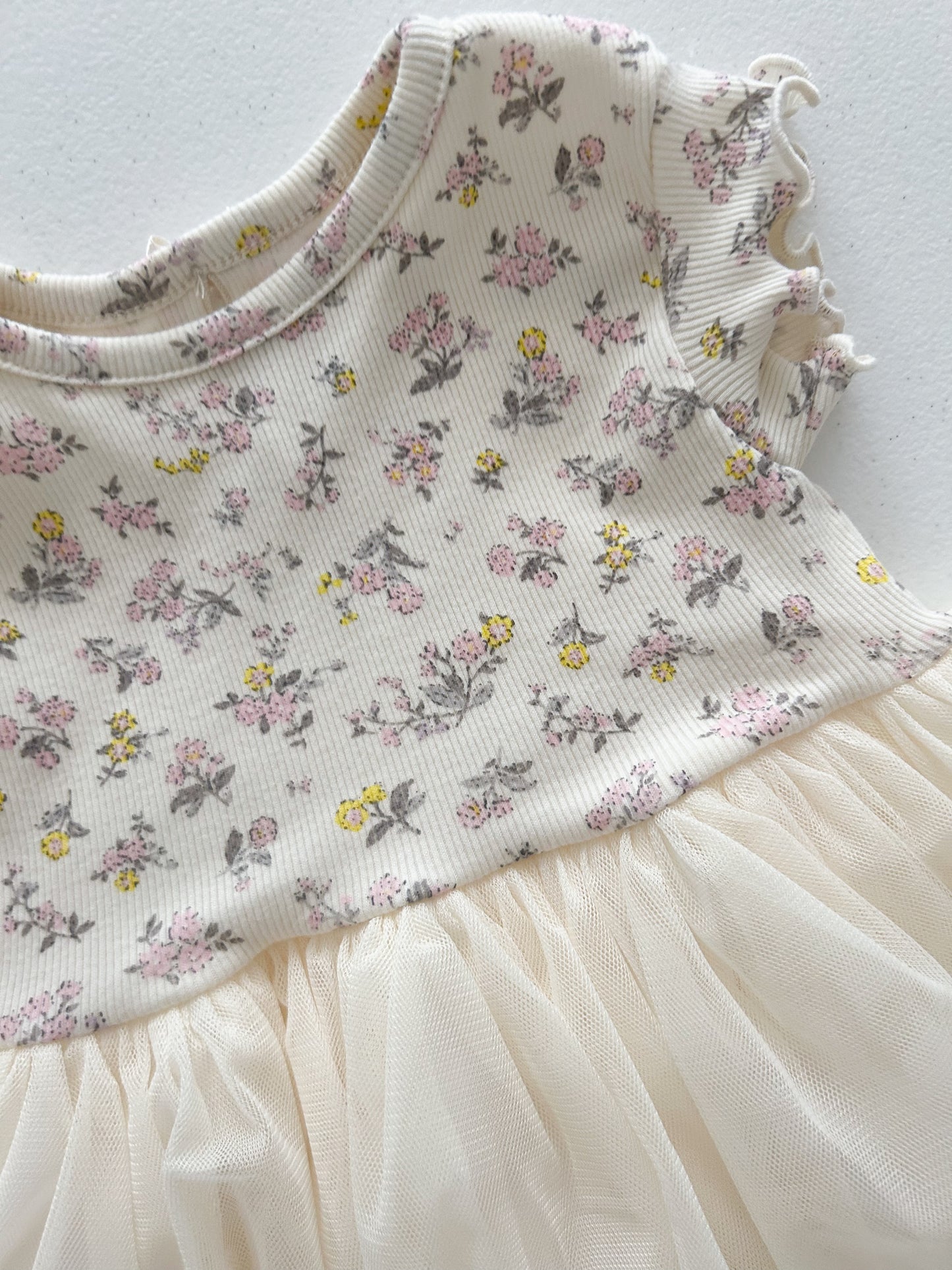 Baby/Toddler Aosta SS25 Floral Ribbed Lettuce-Edge Top Tutu dress (3m-5y)- Ivory - AT NOON STORE