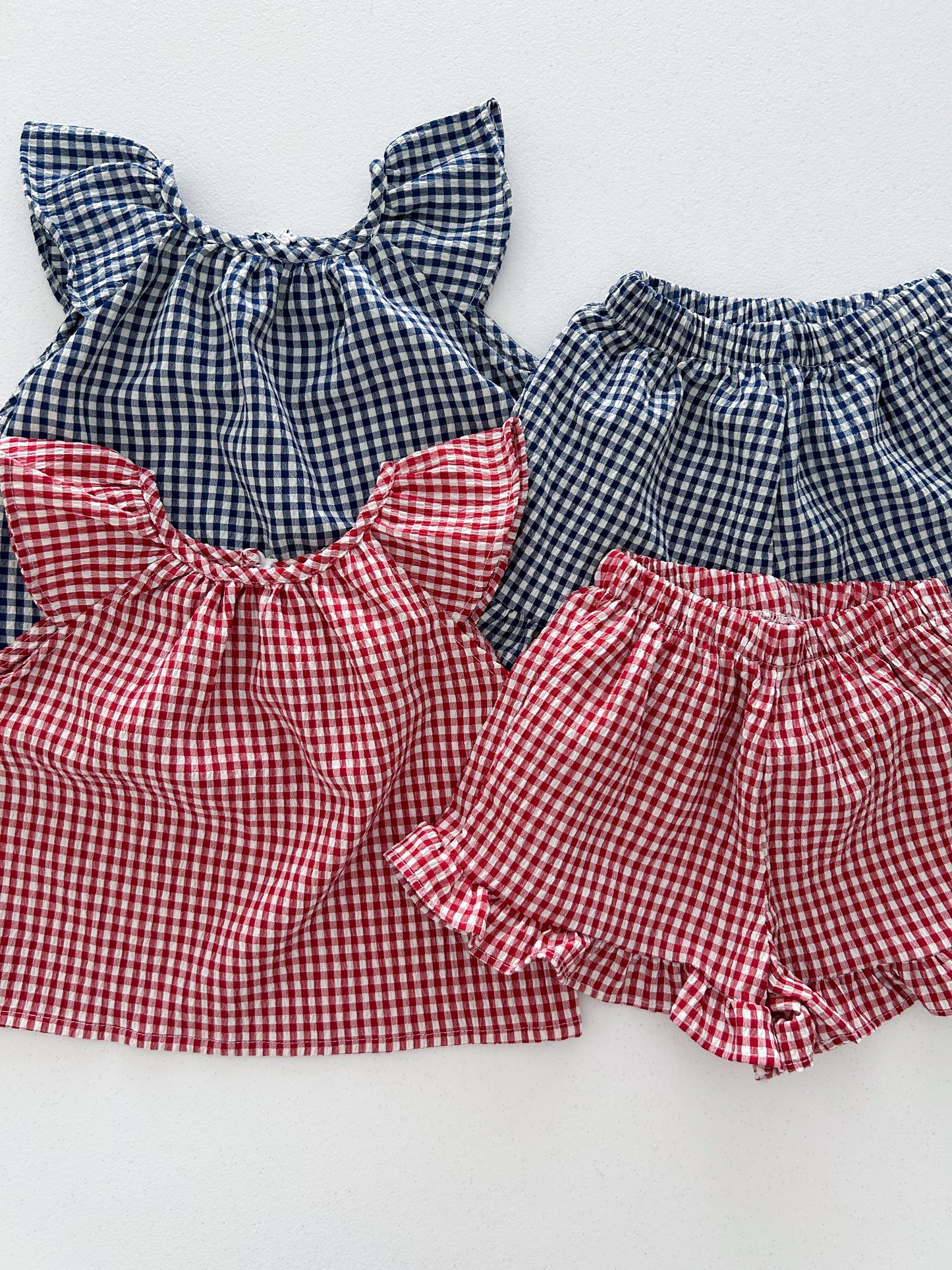 Kids Soy SS25 Gingham Ruffle Sleeves Top and Ruffle Hem Shorts Set (1-6y) - 2 Colors - AT NOON STORE