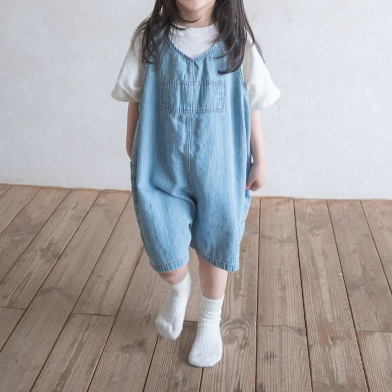 Toddler Anggo Kangaroo Pocket Denim Overalls (1-6y) - Denim - AT NOON STORE