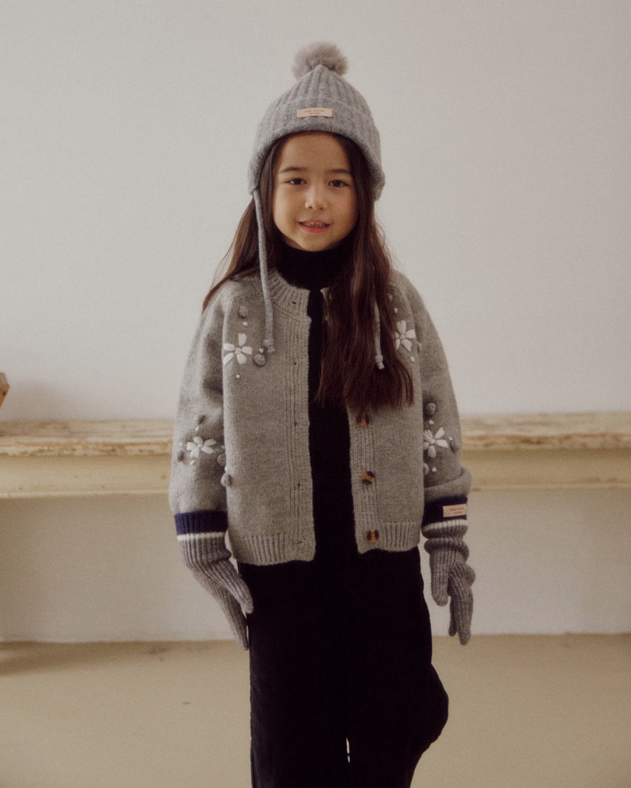 Kids W25 Floral Jacquard Cadigan(3-8y) - Gray