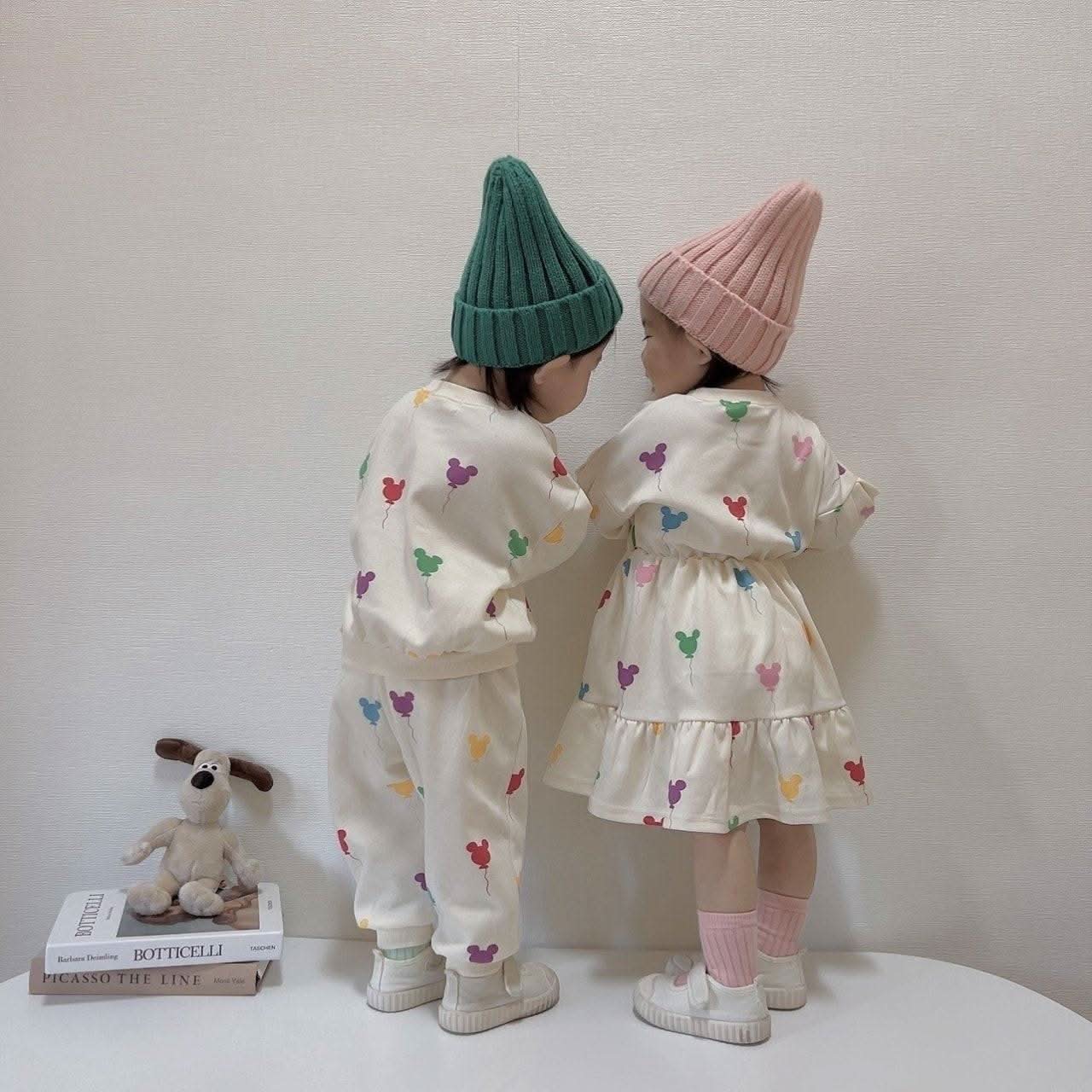 Toddler Balloon Print Long Sleeve Dress (15m-7y) -Cream - AT NOON STORE