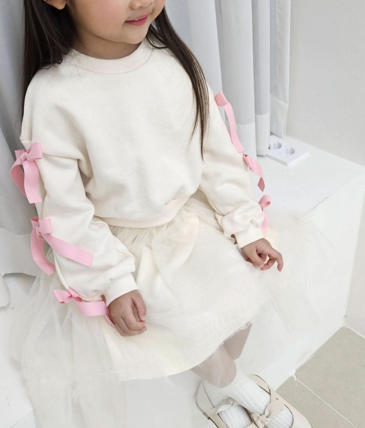 Toddler Bow Detail Long Sleeve Cropped Sweatshirt (2-7y) - 2 Colors - AT NOON STORE