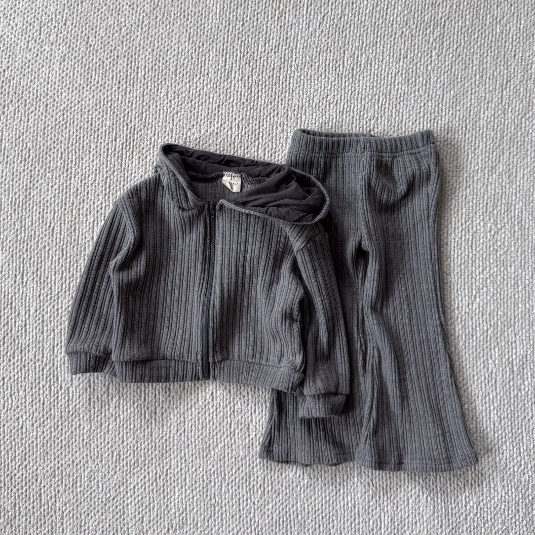 Toddler Bella F25 Ribbed Long Sleeve Zip Up Hoodie and Flare Pants Set (1-6y) - 2 Colors - AT NOON STORE