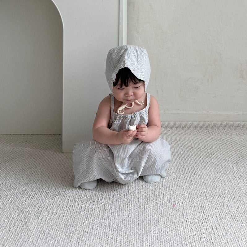Baby Land SS25 Stripe Overalls (4-15m) - Sky Blue