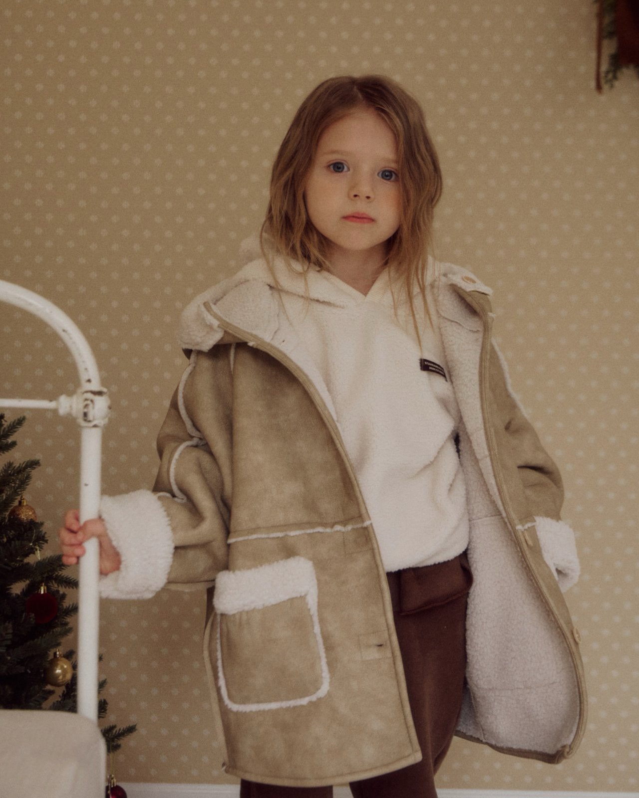 Kids W25 Faux Suede Shearling Jacket (3-8y) - Beige