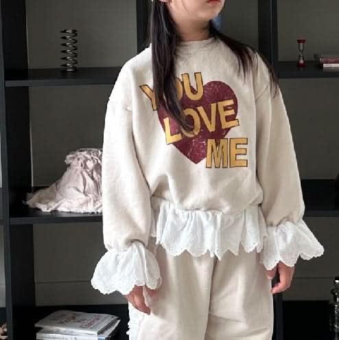 Toddler 'You Love Me' Lace Trim Sweatshirt (2-7y) - 2 Colors - AT NOON STORE