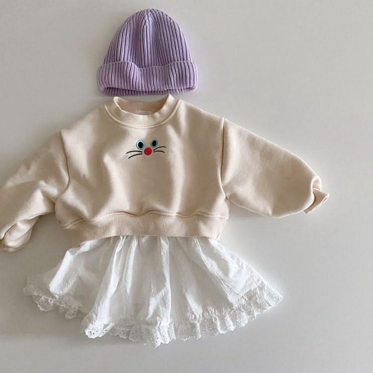 Toddler Cat Face Embroidery Cropped Sweatshirt (1-6y) - 3 Colors - AT NOON STORE