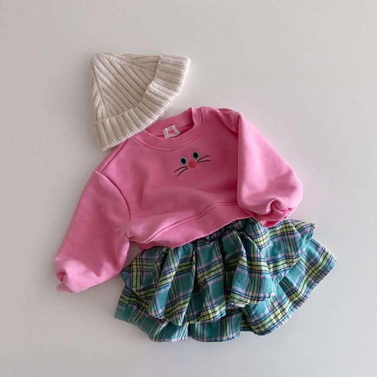 Toddler Cat Face Embroidery Cropped Sweatshirt (1-6y) - 3 Colors - AT NOON STORE