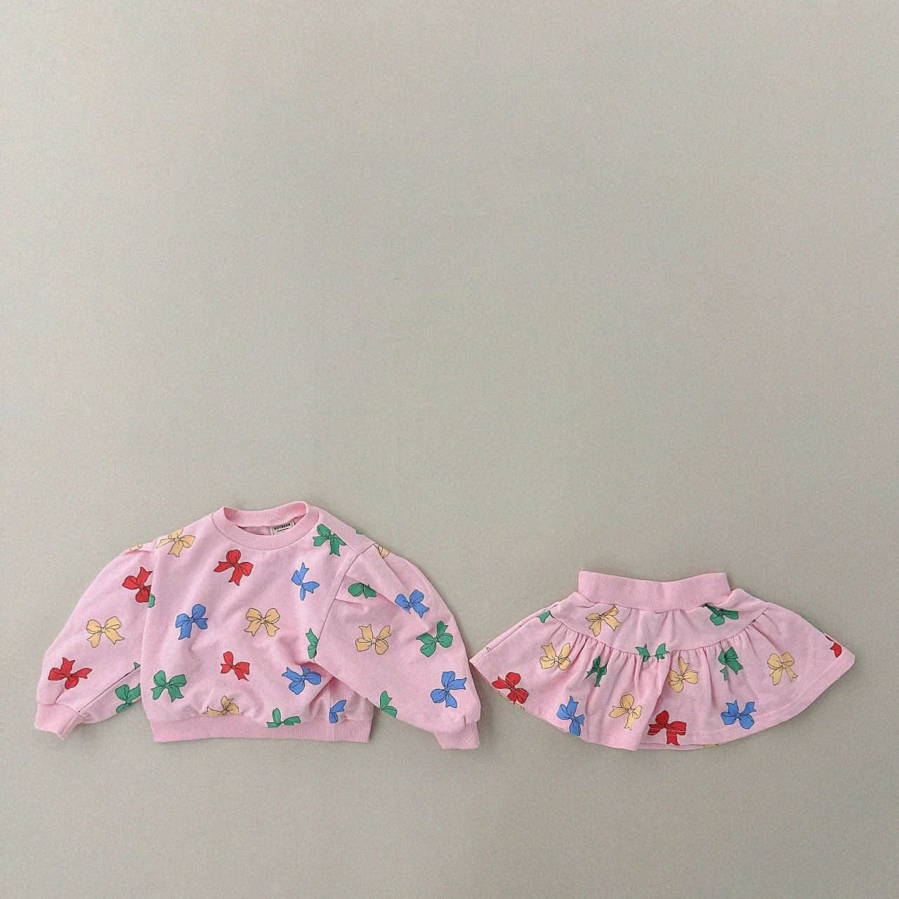 Girls Bow Print Sweatshirt & Skirt Set (1-6y) - 2 Colors - AT NOON STORE