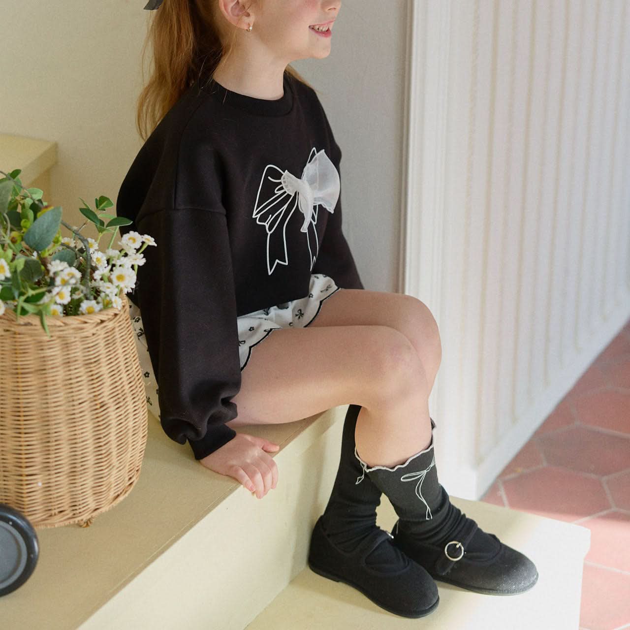 Toddler S25 Bow Printed Twill Shorts (2-7y) - Black - AT NOON STORE