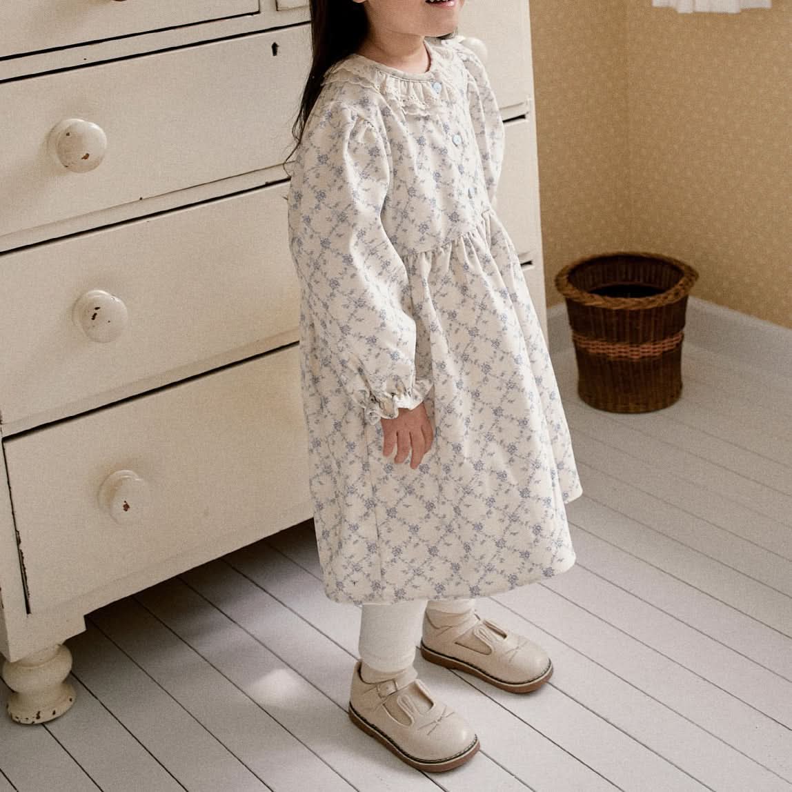 Baby Toddler Lace Detail Soft Brushed Fabric Dress (6m-6y) - Blue Floral - AT NOON STORE