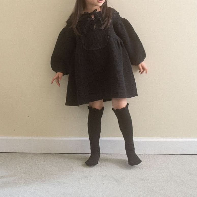 Toddler Anggo Waffle Puff Sleeve Front Bow Dress (1-6y) - 2 Colors - AT NOON STORE