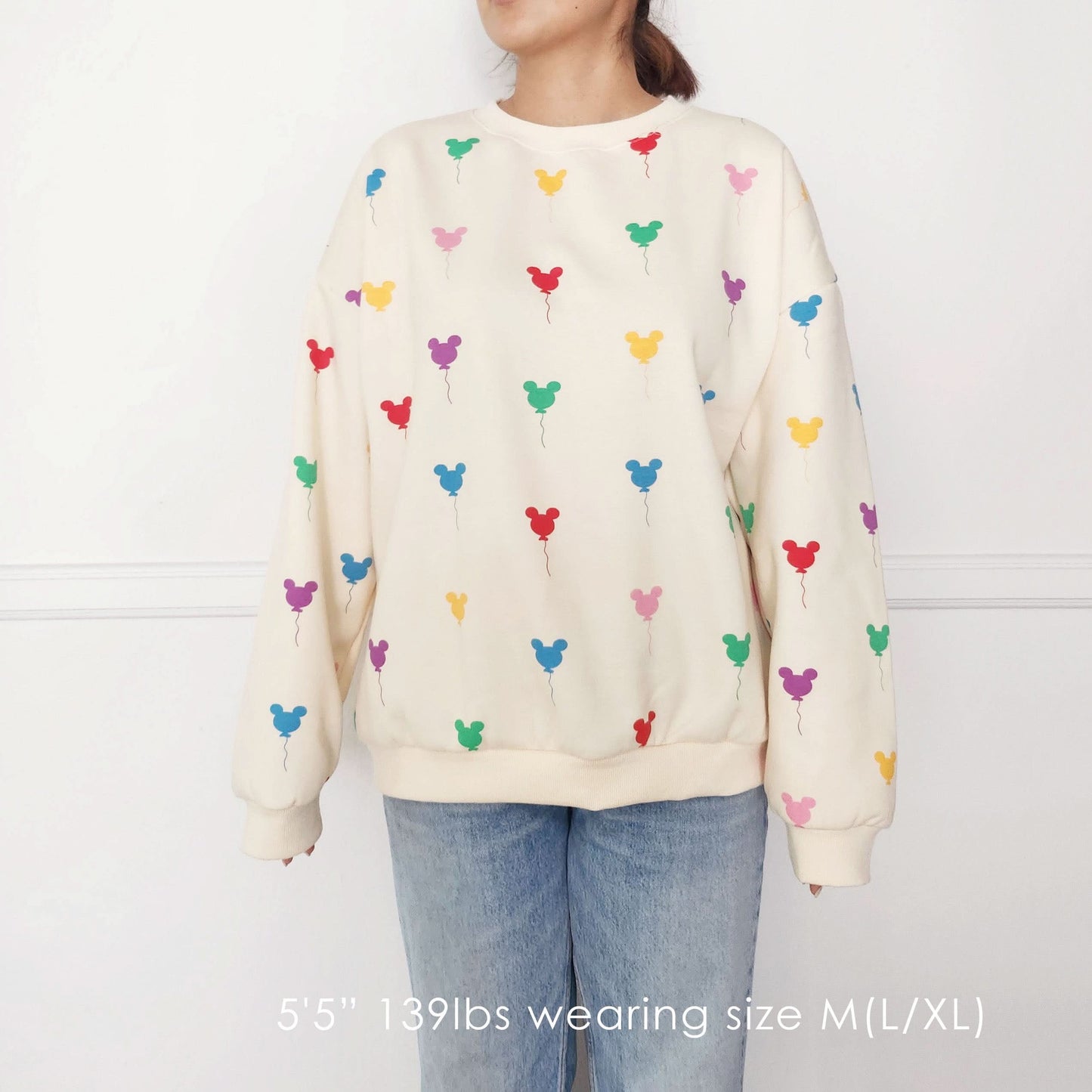 Adult Holiday Mickey Balloon Print Brushed Cotton Sweatshirt - Cream