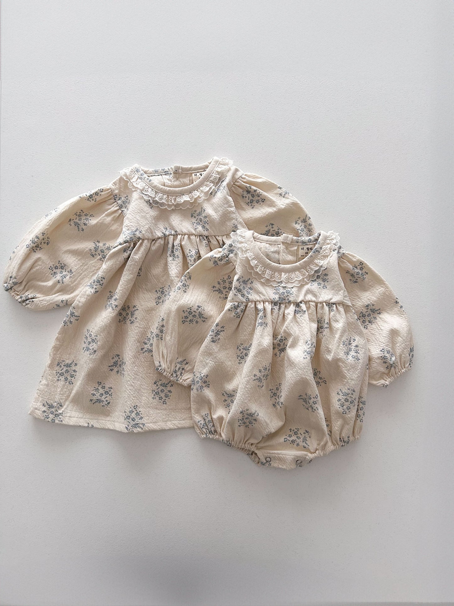 Baby Lala S25 Neckline Lace Detail Floral Bubble Romper (6-24m) - Ivory - AT NOON STORE