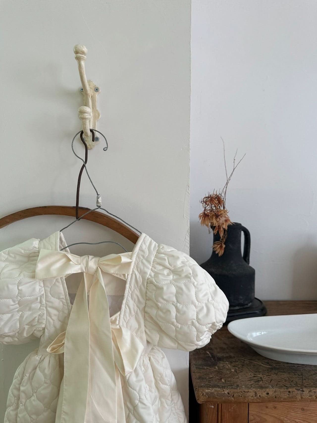 Toddler Monbebe Puff Sleeve Tie Bow Quilted Dress  (1-6y) - AT NOON STORE