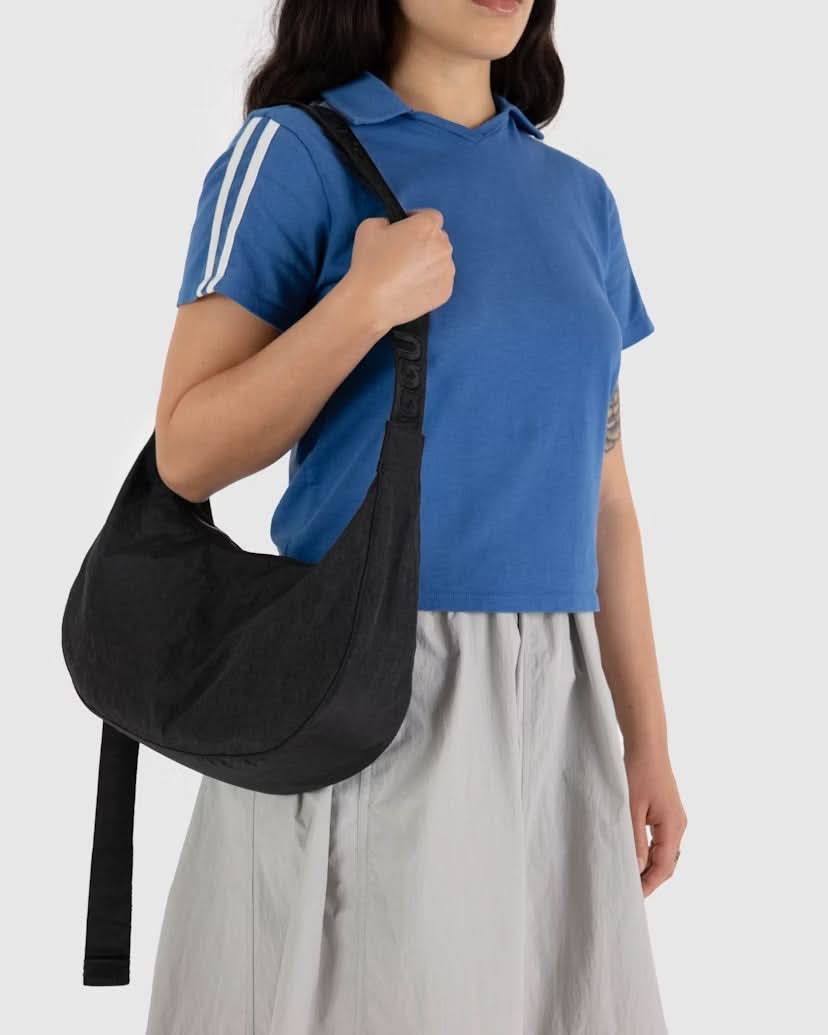 Baggu Medium Nylon Crescent Bag (New Extended 47" Strap) - Black - AT NOON STORE