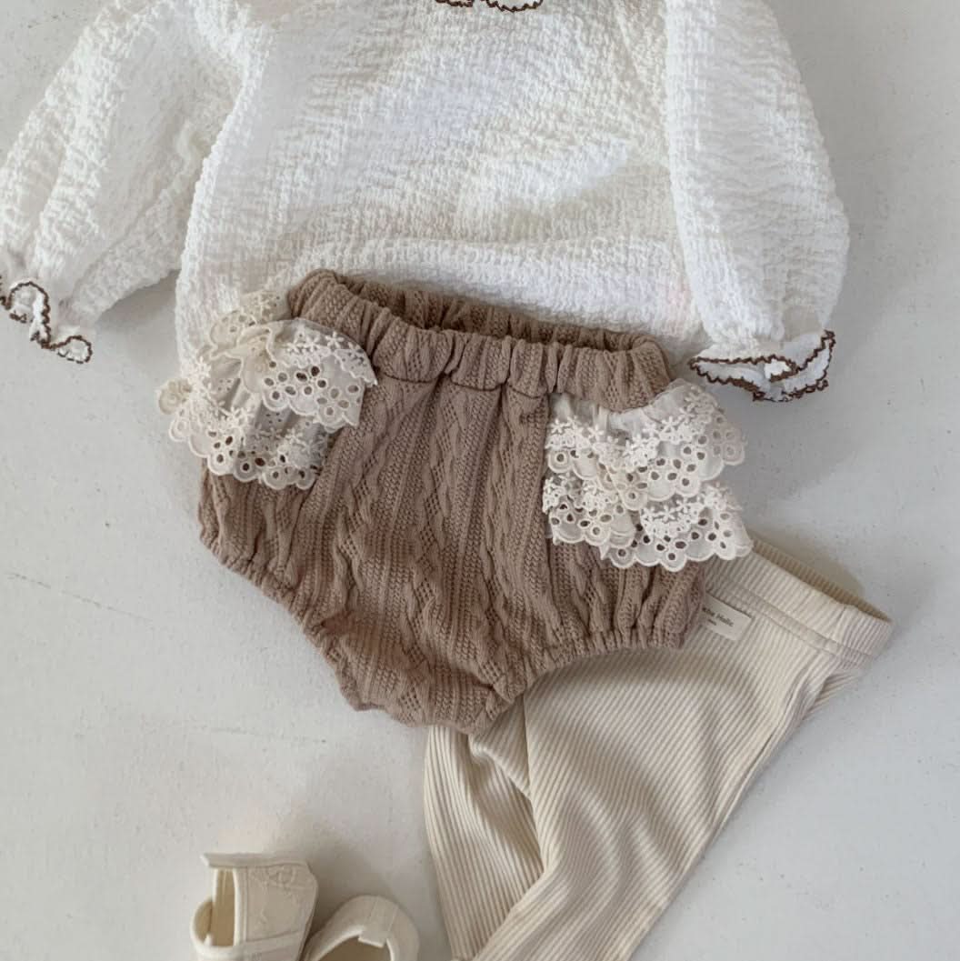 Baby S25 Lace Detail Textured Fabric Bloomer Shorts (3-18m) - 2 Colors - AT NOON STORE