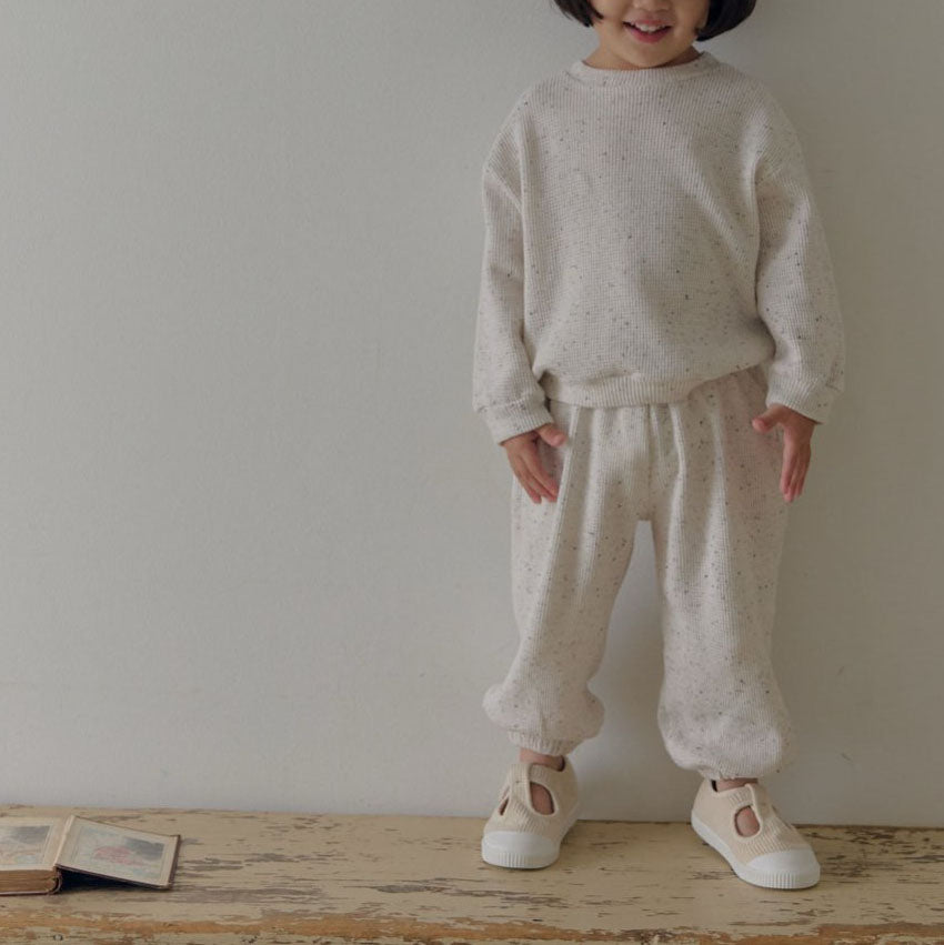 Kids F25 Waffle Confetti Long Sleeve Sweatshirt and Jogger Pants Set (1-7y) - Ivory - AT NOON STORE