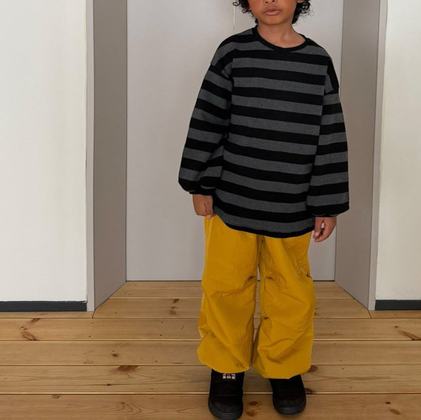 Kids W25 Brushed Cotton Crew Neck Stripe Loose Fit Long Sleeve Top (2-7y) - 2 Colors