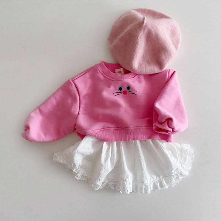 Toddler Cat Face Embroidery Cropped Sweatshirt (1-6y) - 3 Colors - AT NOON STORE
