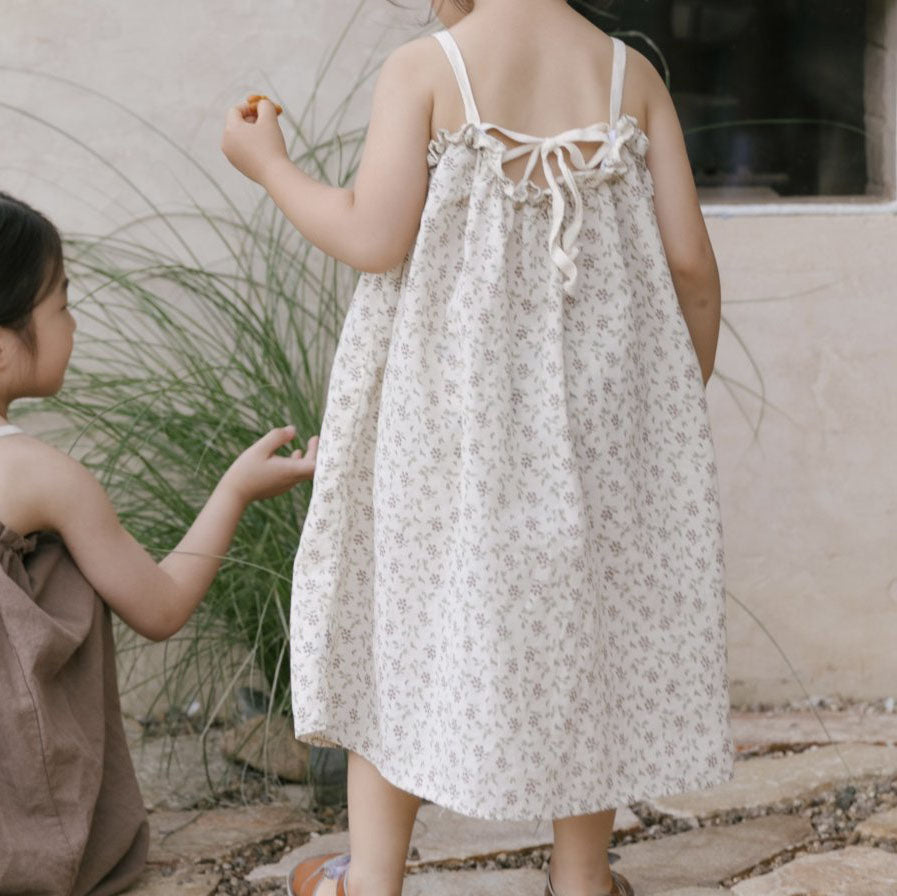 Toddler SS25 Tie Back Floral Print Dress (2-7y) - Floral Ivory - AT NOON STORE
