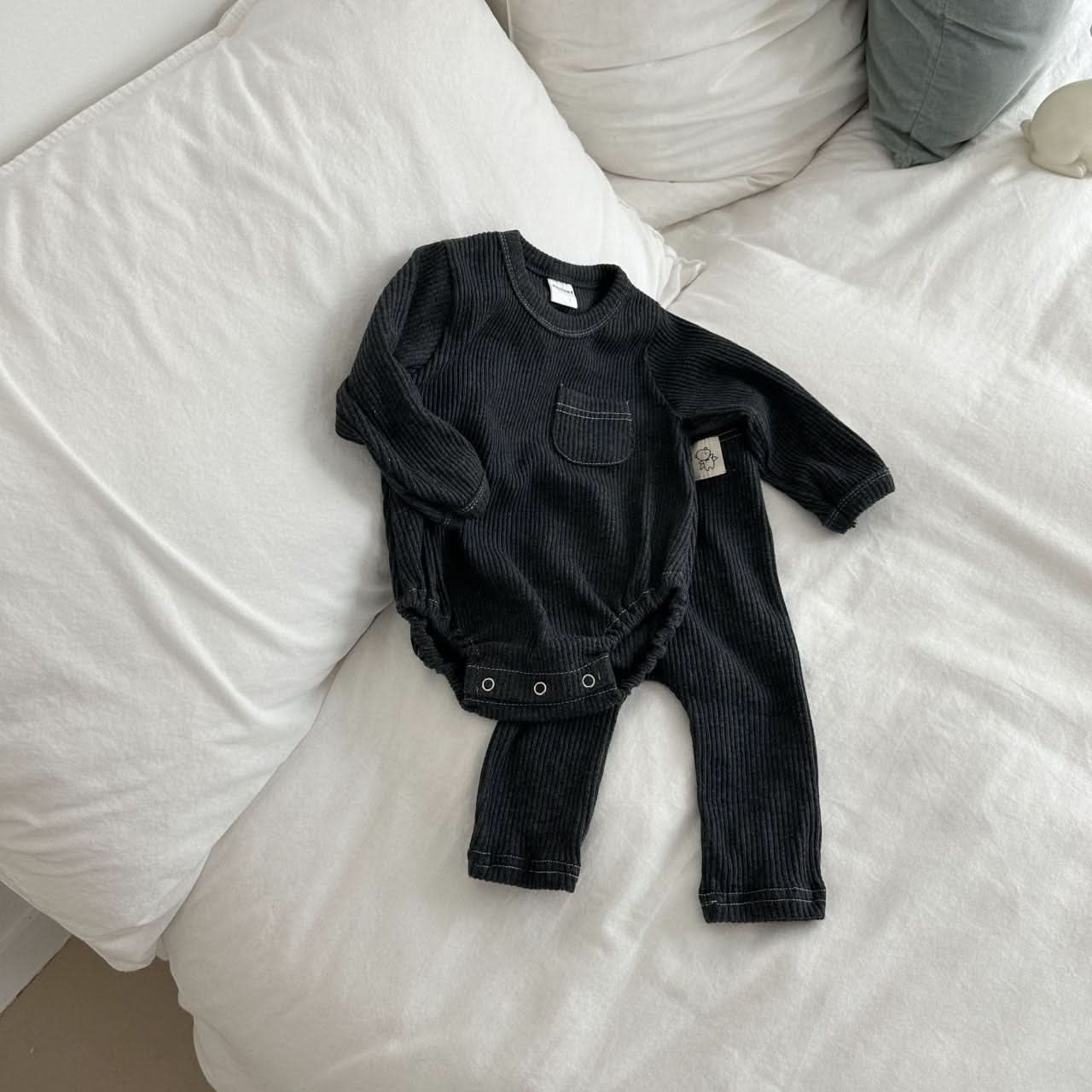 Baby Ribbed Long Sleeve Stitch Detail Romper (0-24m) - 3 Colors - AT NOON STORE