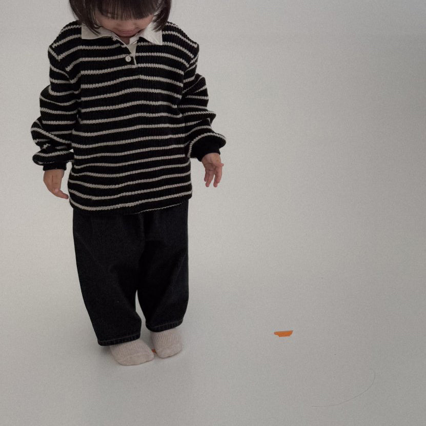 Baby Bella F25 Stripe Collared Knit Long Sleeve Top (6m-3y) - Black