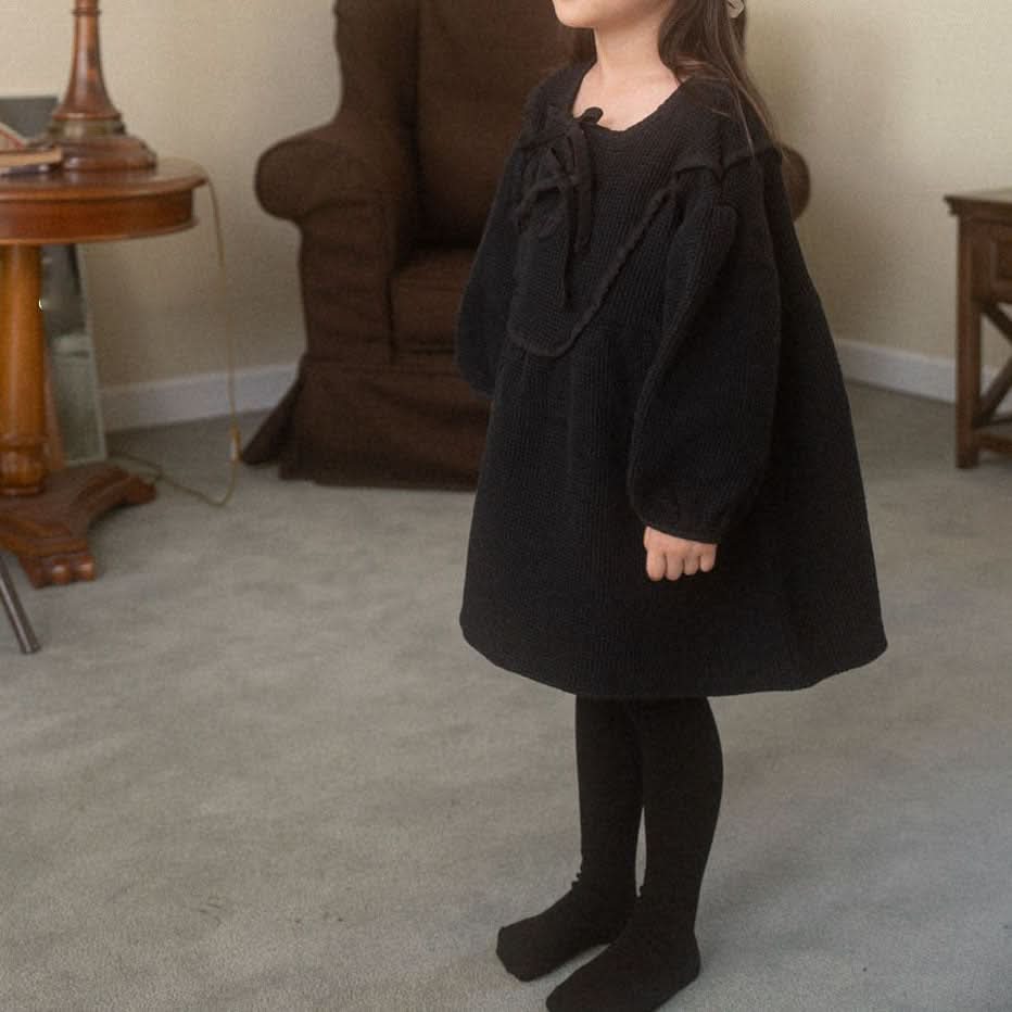 Toddler Anggo Waffle Puff Sleeve Front Bow Dress (1-6y) - 2 Colors - AT NOON STORE