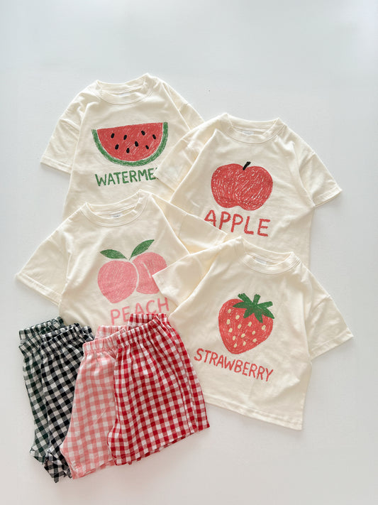Toddler SS25 Fruit Print Short Sleeve Top and Gingham Shorts Set (2-6y) - 4 Colors - AT NOON STORE