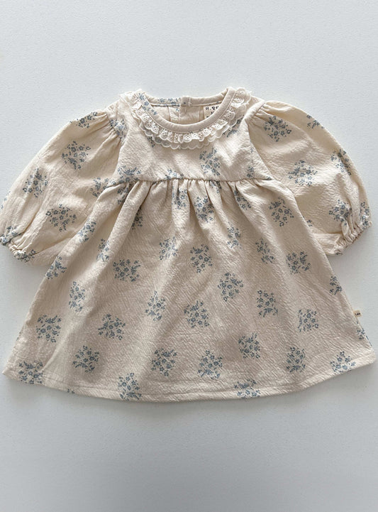 Kids Lala S25 Neckline Lace Detail Floral Bubble Dress (1-6y) - Ivory - AT NOON STORE