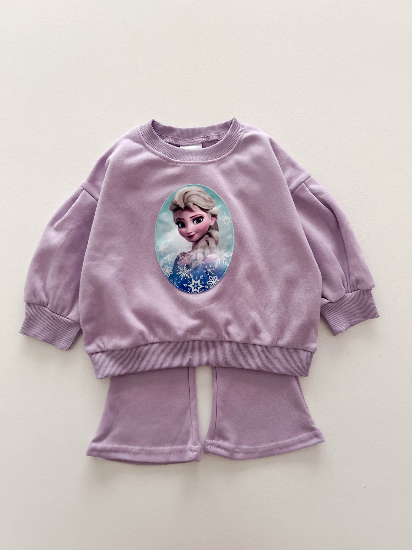Toddler Elsa Patch Puff Long SleeveSweatshirt and Flare Pants Set (1-6y) - Lilac - AT NOON STORE