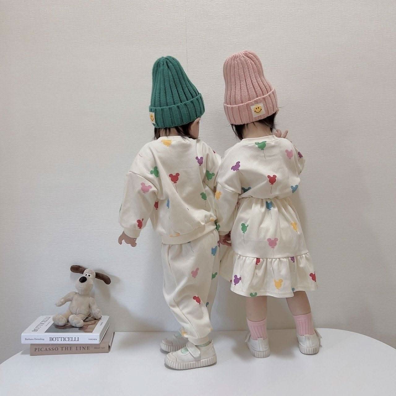 Toddler Balloon Print Long Sleeve Dress (15m-7y) -Cream - AT NOON STORE