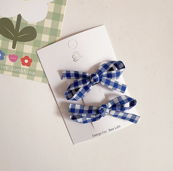 Girls Gingham Bow Snap Hair Clips (2pk) - 6 Colors - AT NOON STORE