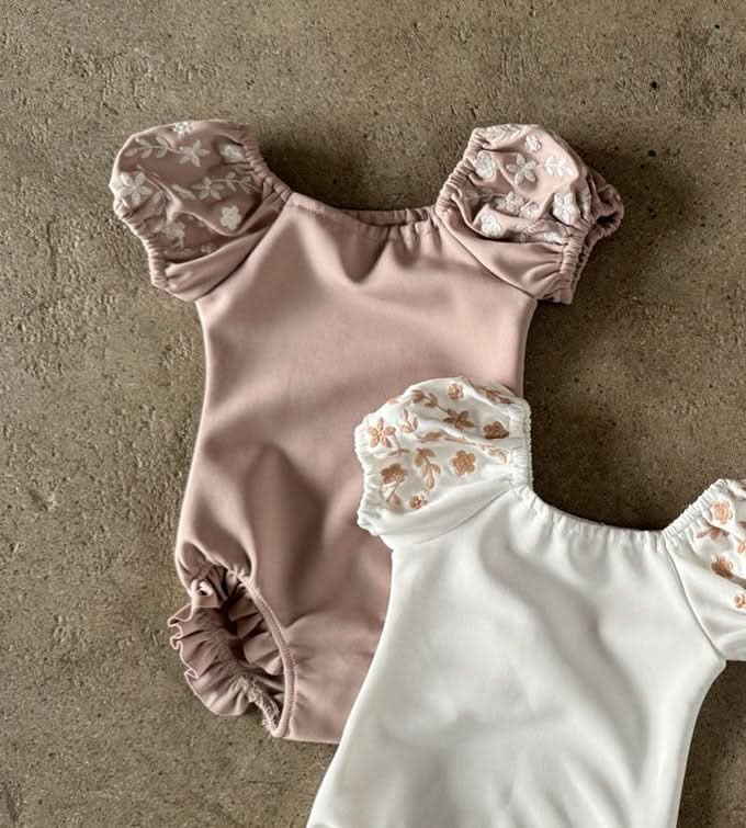 Toddler Coco Floral Embroidery Puff Sleeve One-Piece Swimsuit (1-6y) - 2 Colors - AT NOON STORE