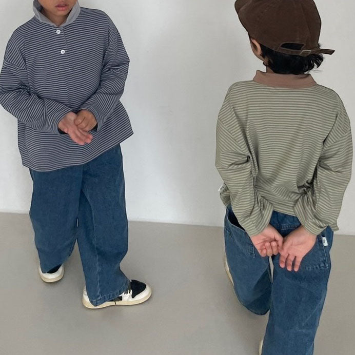 Toddler F25 Striped Contrast Collar Long Sleeve Top (3-7y) - 2 Colors - AT NOON STORE