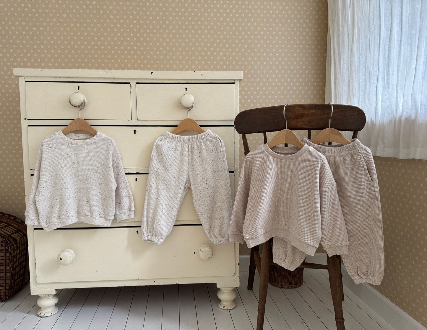 Kids F25 Waffle Confetti Long Sleeve Sweatshirt and Jogger Pants Set (1-7y) - Ivory - AT NOON STORE